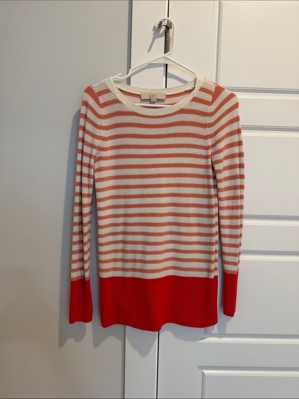 LOFT Cream & Coral Stripe Crewneck Sweater